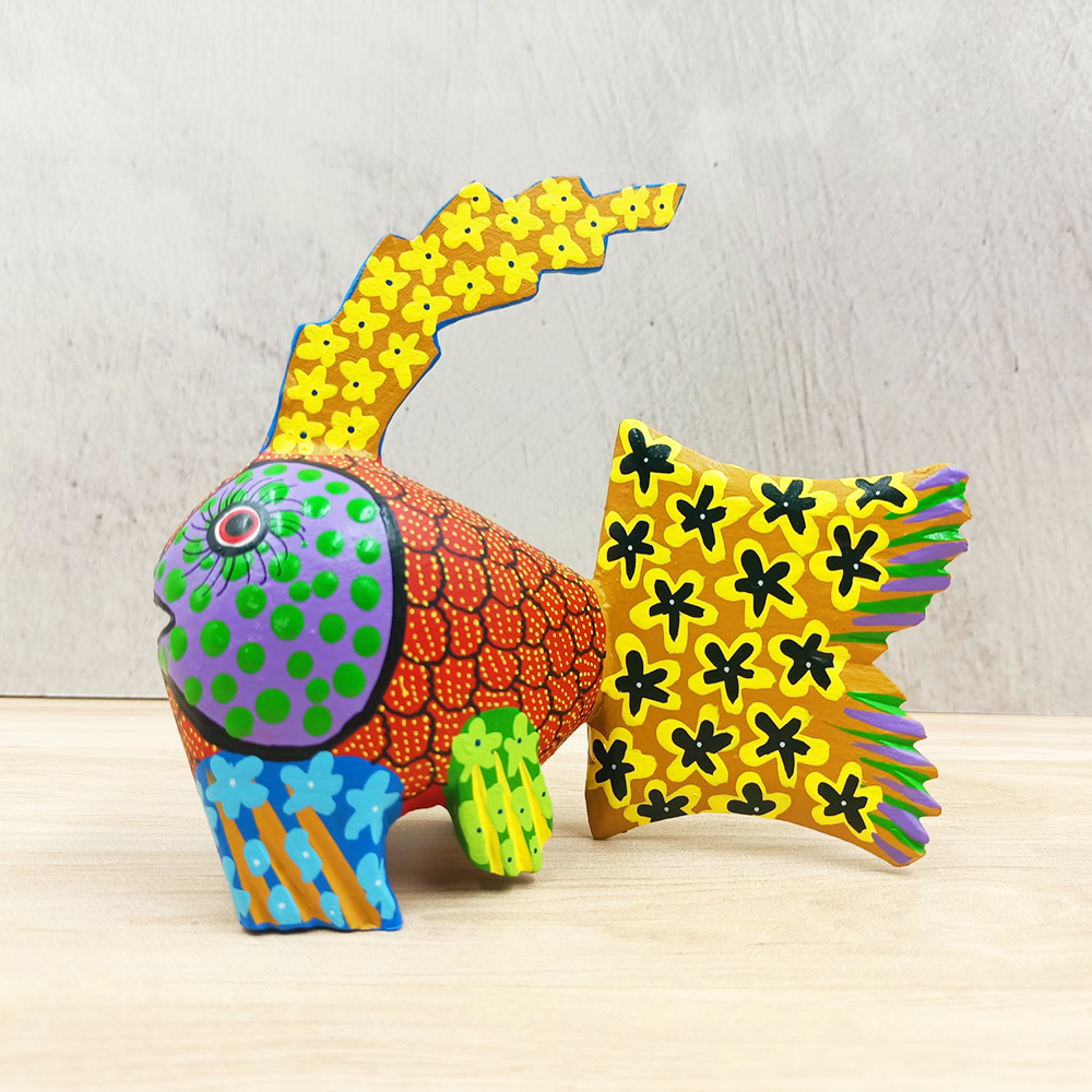 Yellow and red alebrije fish