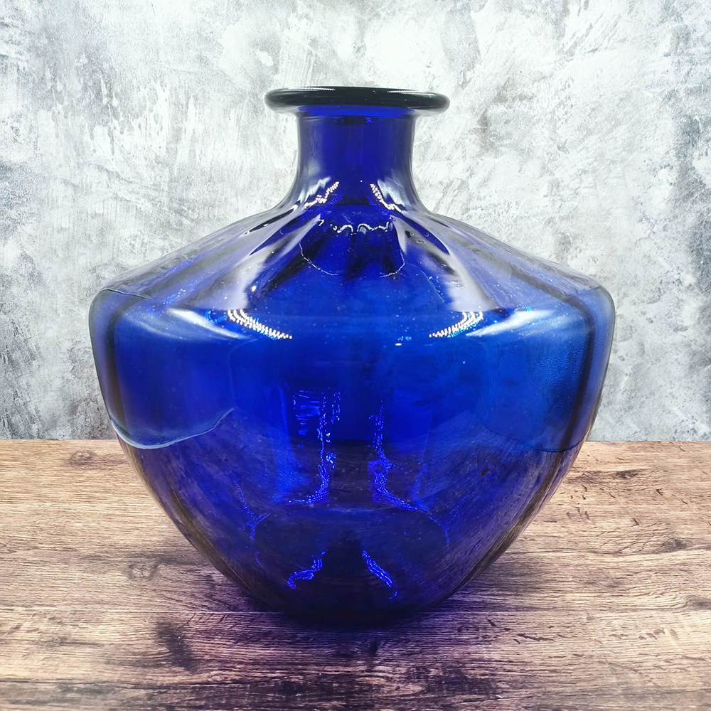 Navy Blue Ribbed Bottle Vase