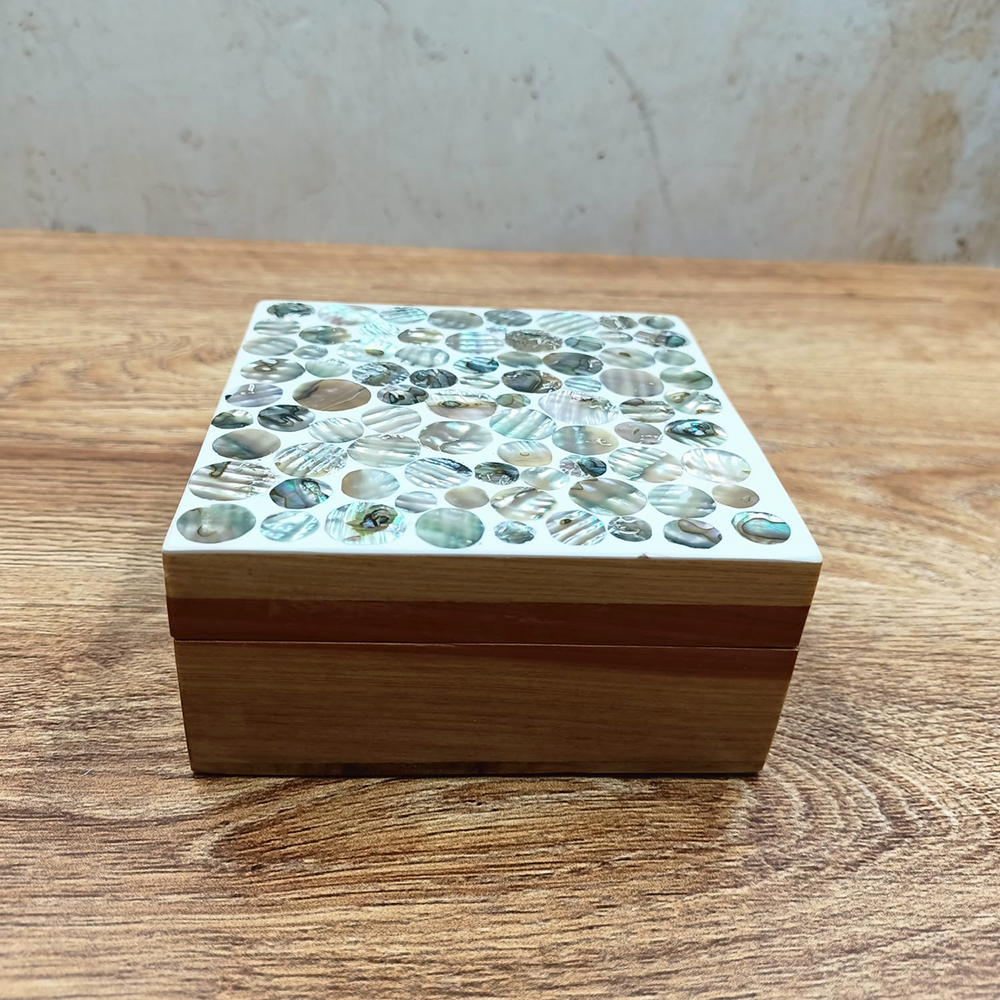 White box with shell inlays in circles