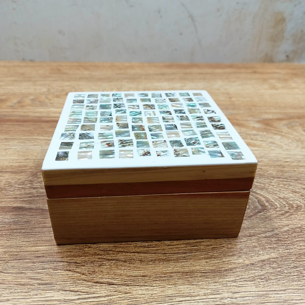 White box with shell inlays in squares