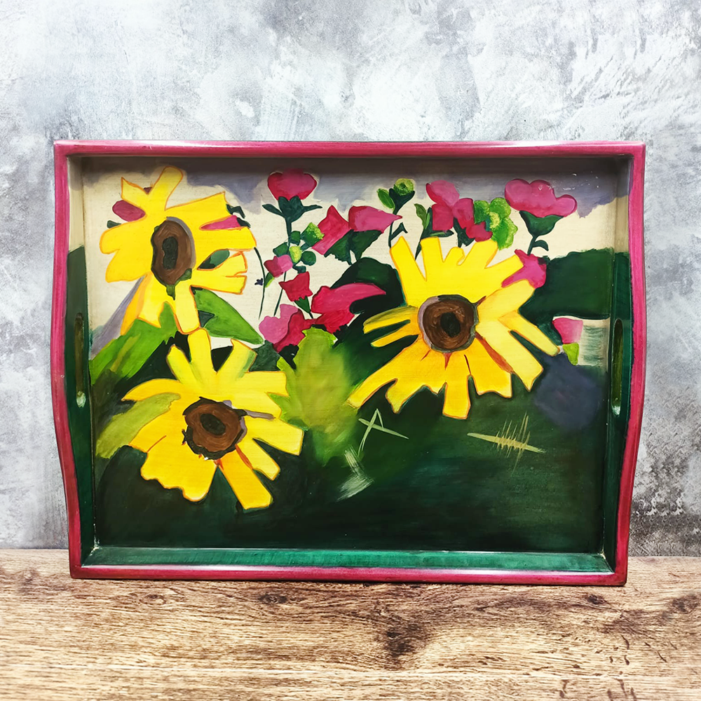 Tray painted yellow flowers