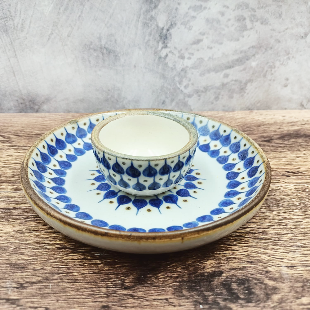 Blue dot design bowl and plate set