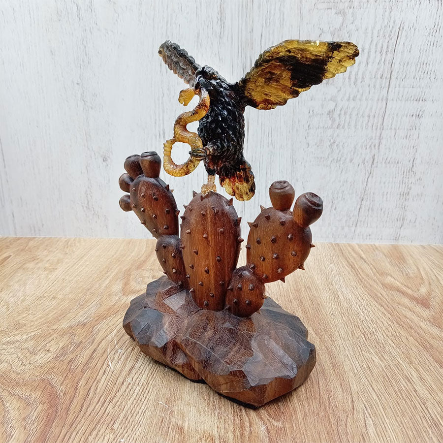 Amber eagle on a prickly pear cactus