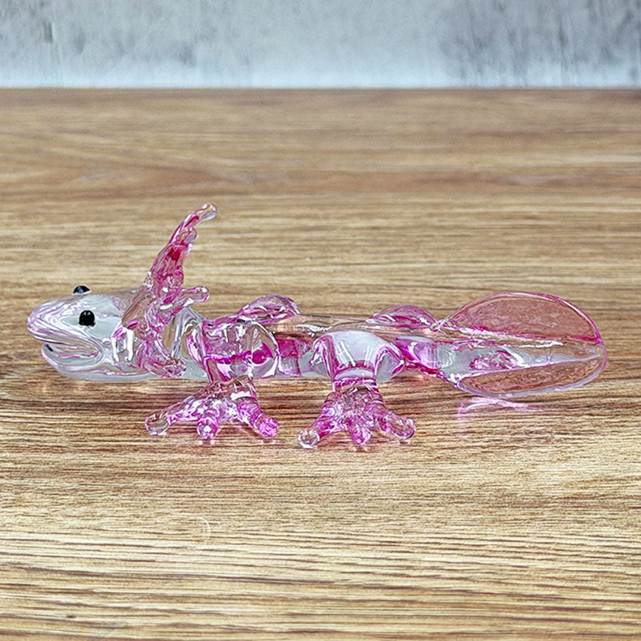 Ajolote rosa de vidrio soplado