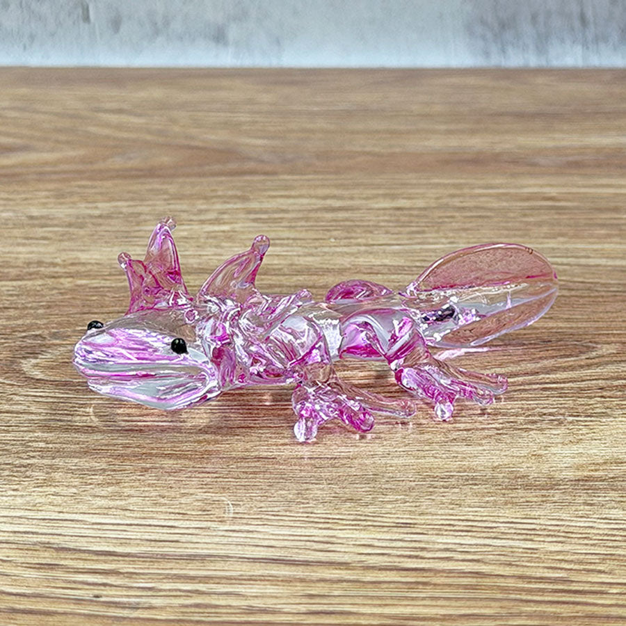 Ajolote rosa de vidrio soplado