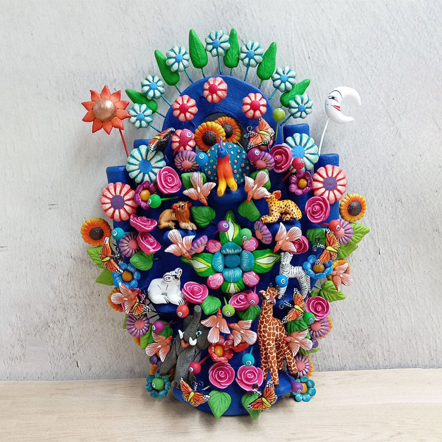 Navy blue tree of life with little animals