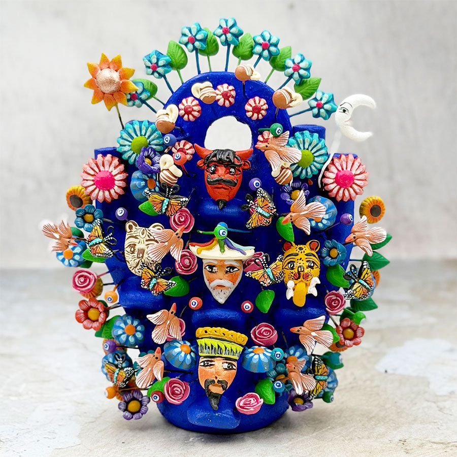 Árbol de la vida azul marino con máscaras mexicanas