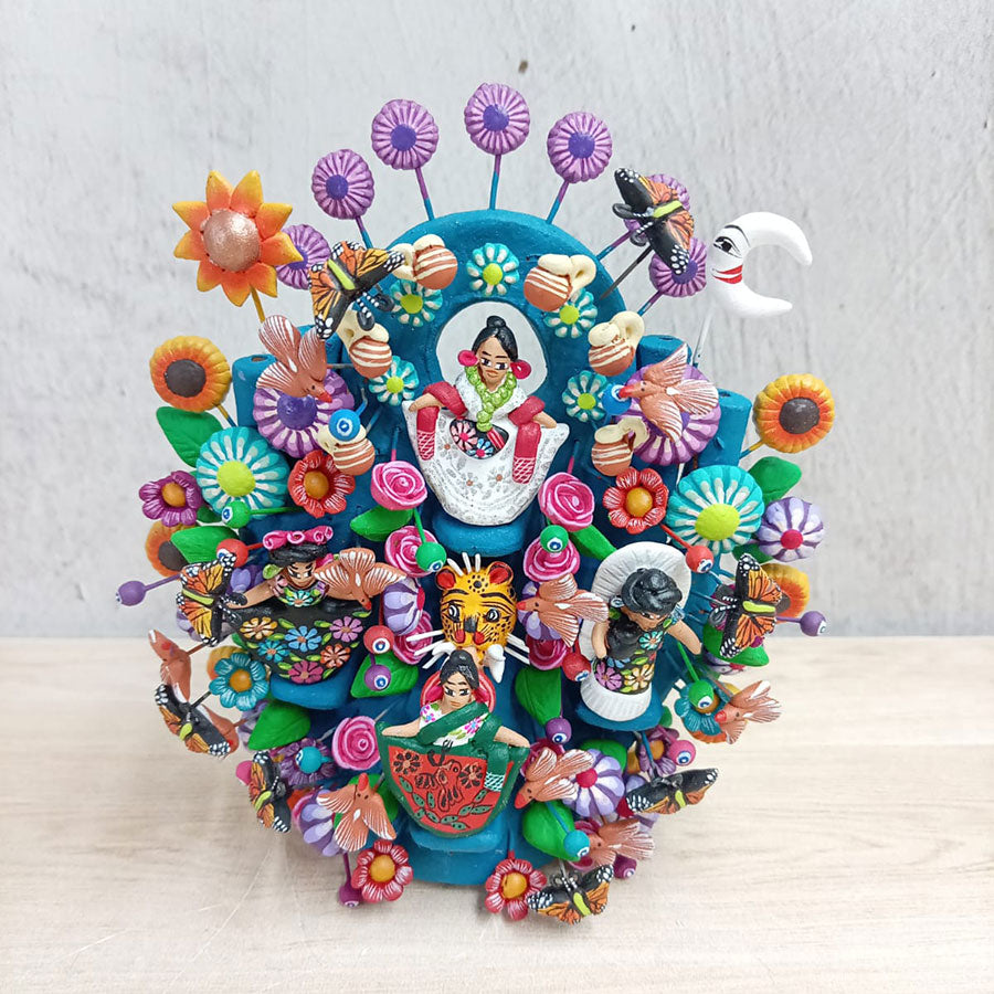 Navy blue tree of life with traditional costumes