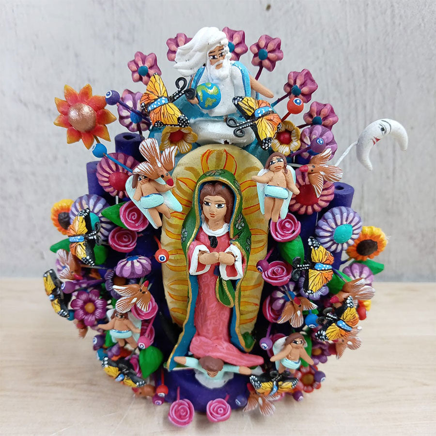 Navy blue tree of life with Virgin of Guadalupe