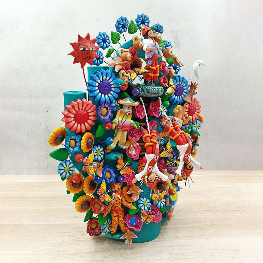 Árbol de la vida azul con voladores de Papantla