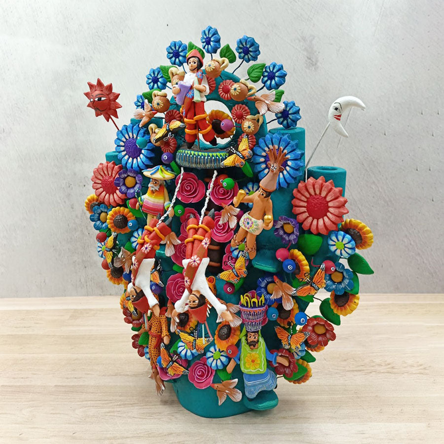 Blue tree of life with Papantla flyers