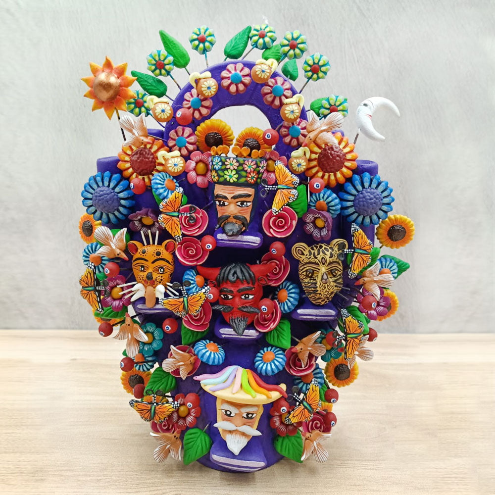 Árbol de la vida morado con máscaras mexicanas