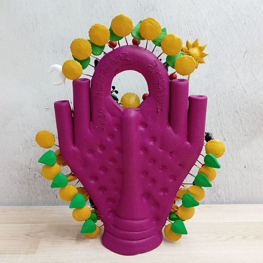 Mexican pink tree of life with calla lilies and butterflies