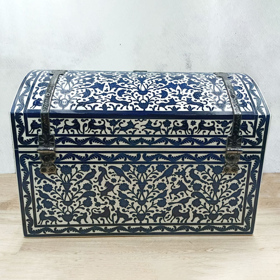 Large blue trunk from Olinalá with ironwork