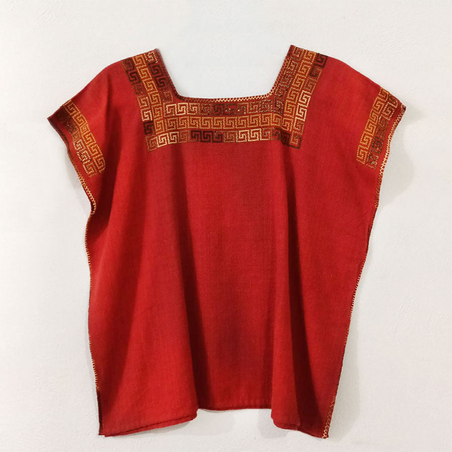 Reddish-brown blouse with gold embroidery