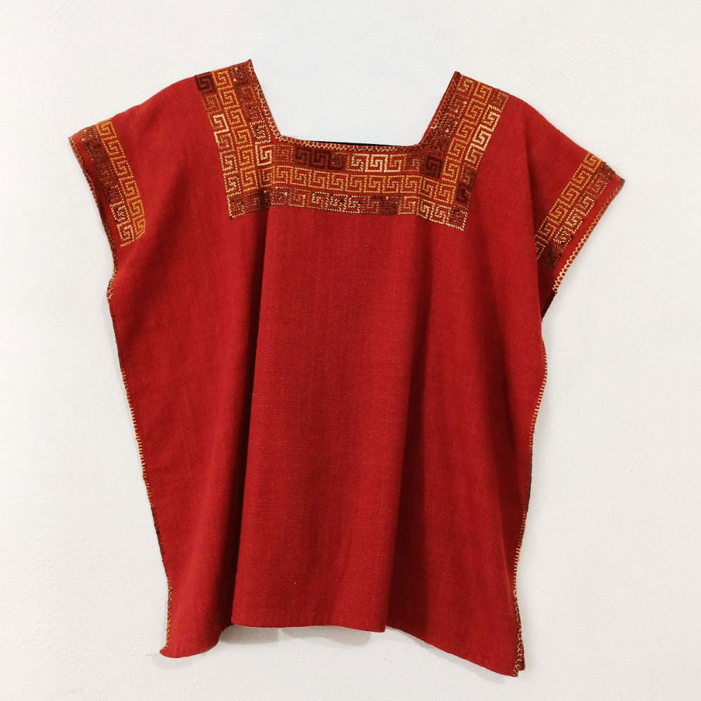 Reddish-brown blouse with gold embroidery