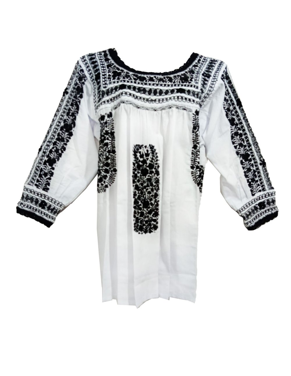 Blusa San Antonino blanca flores bordadas en negro