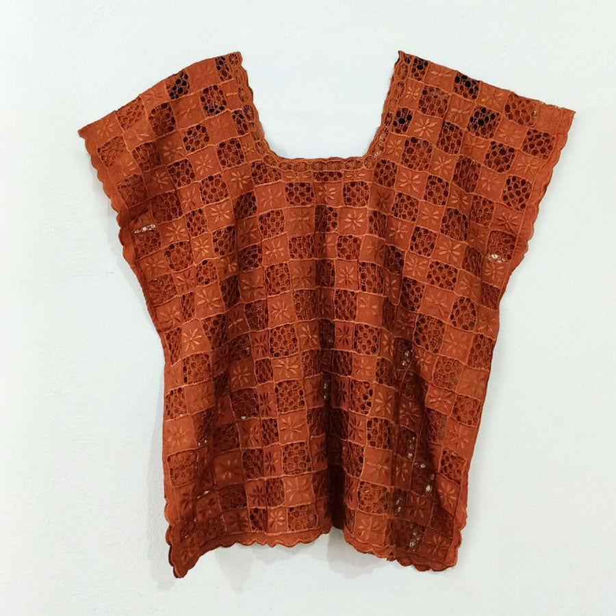 Terracotta checkerboard blouse