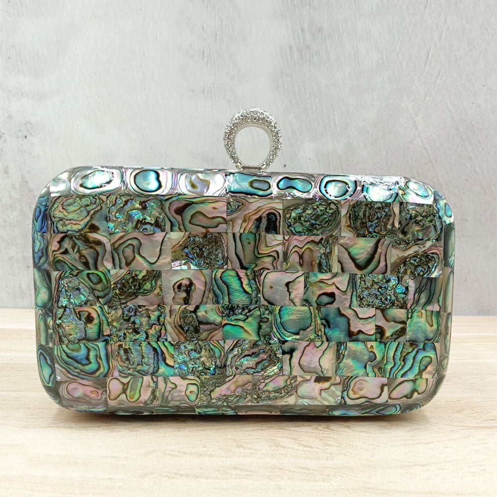 Oval bag with abalone shell