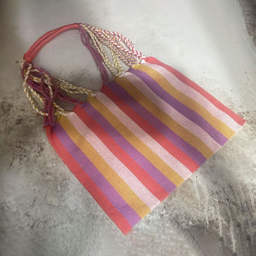 Striped handbag made on a loom