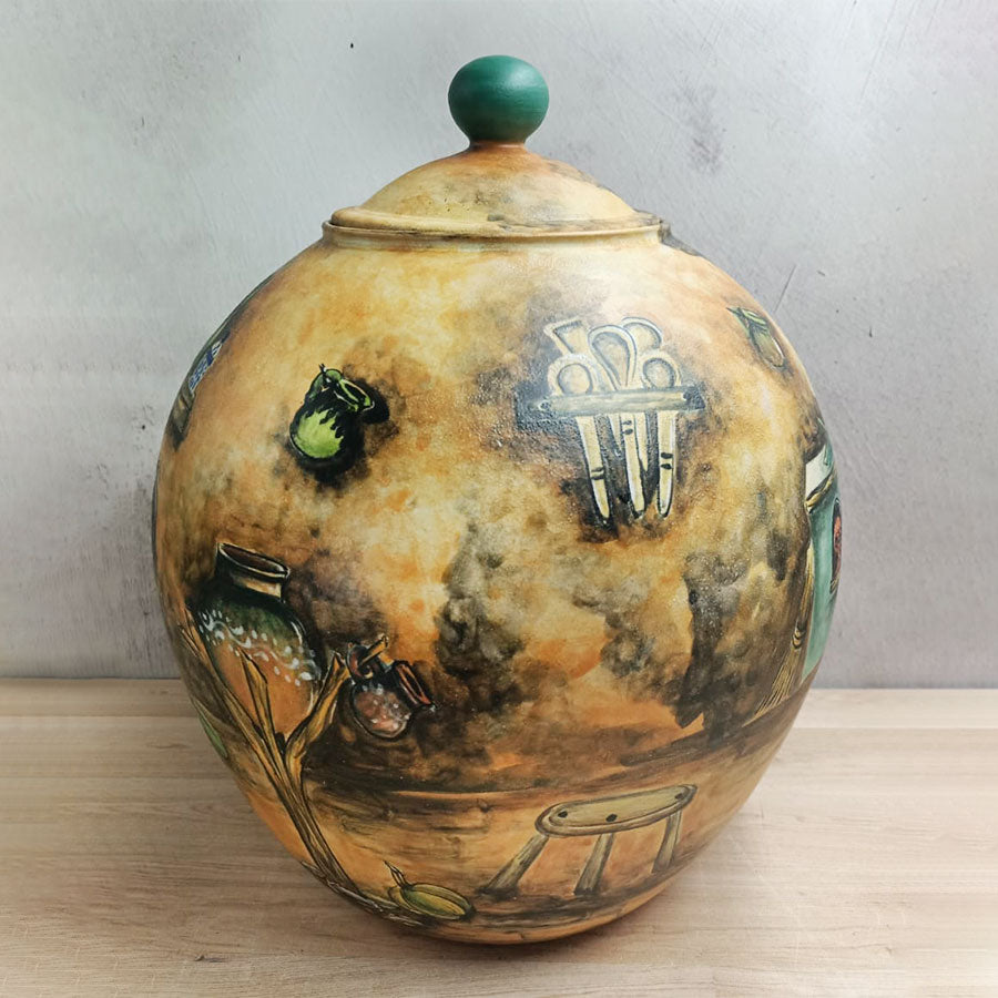 Long candy jar-shaped vase with Mexican brown-colored kitchen, medium size