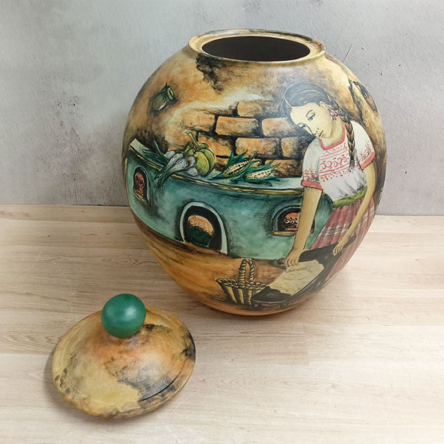 Long candy jar-shaped vase with Mexican brown-colored kitchen, medium size