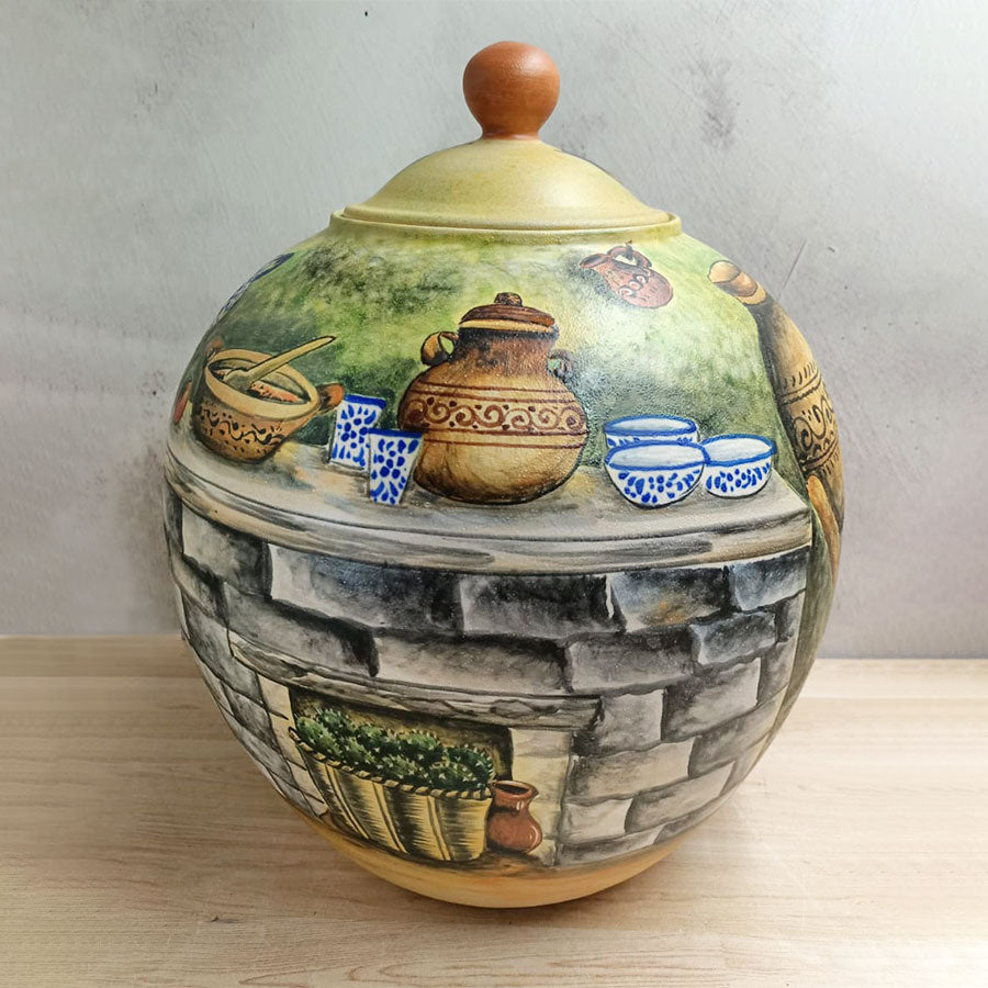 Long candy jar-shaped vase with green Mexican kitchen, medium size