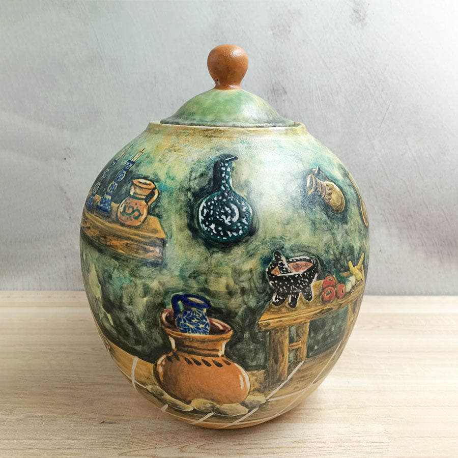 Long candy jar-shaped vase with green Mexican kitchen, small size