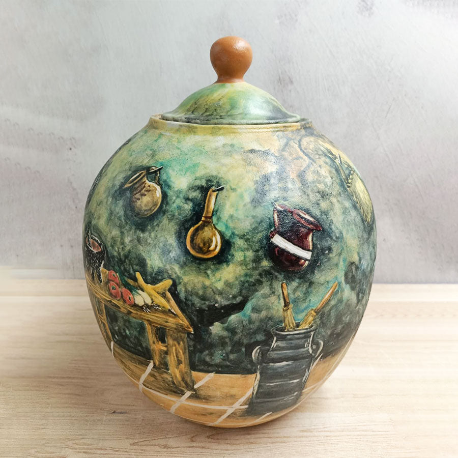 Long candy jar-shaped vase with green Mexican kitchen, small size