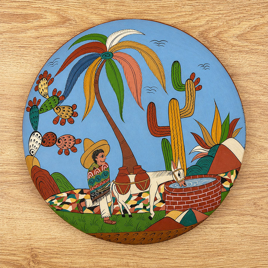 Cuadro redondo con escenas mexicanas