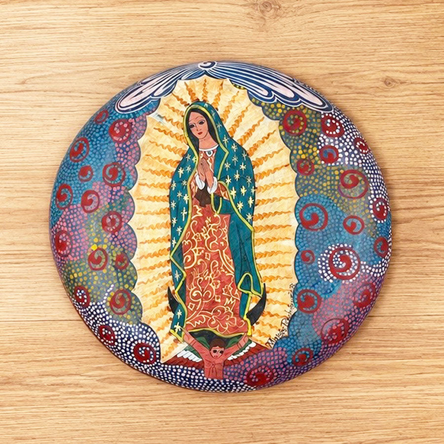 Round painting with Virgin of Guadalupe