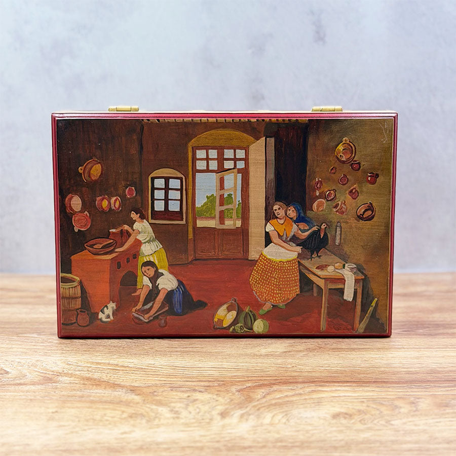 Box decorated with a Mexican kitchen scene