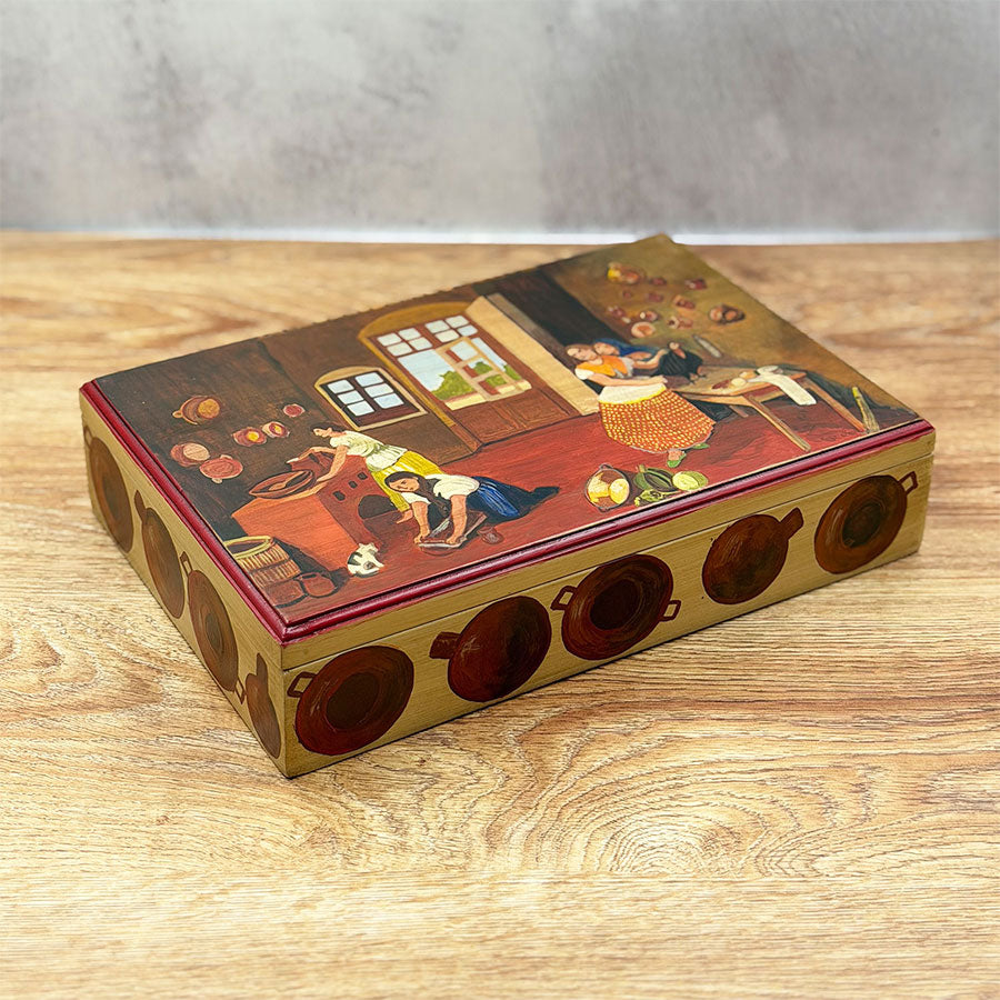 Box decorated with a Mexican kitchen scene