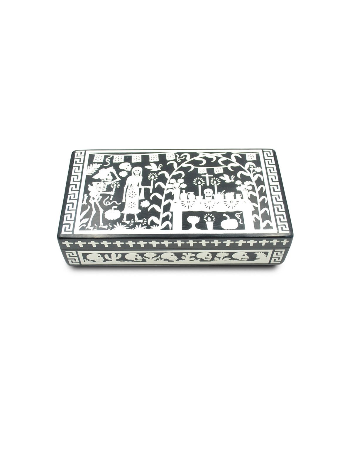 Caja para té diseño día de muertos en blanco y negro