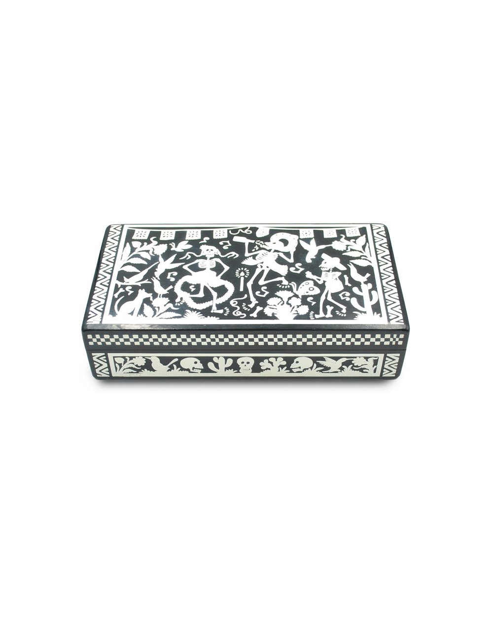 Caja para té diseño fiesta de calaveritas en blanco y negro