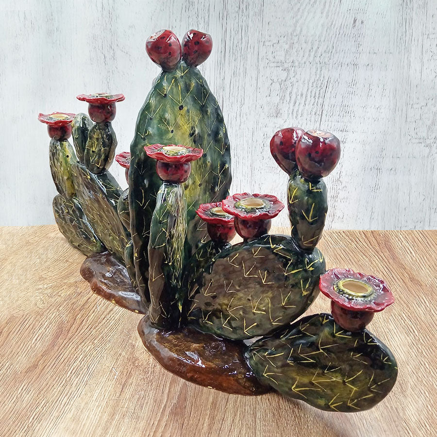 Seven-candle candelabra with a prickly pear design