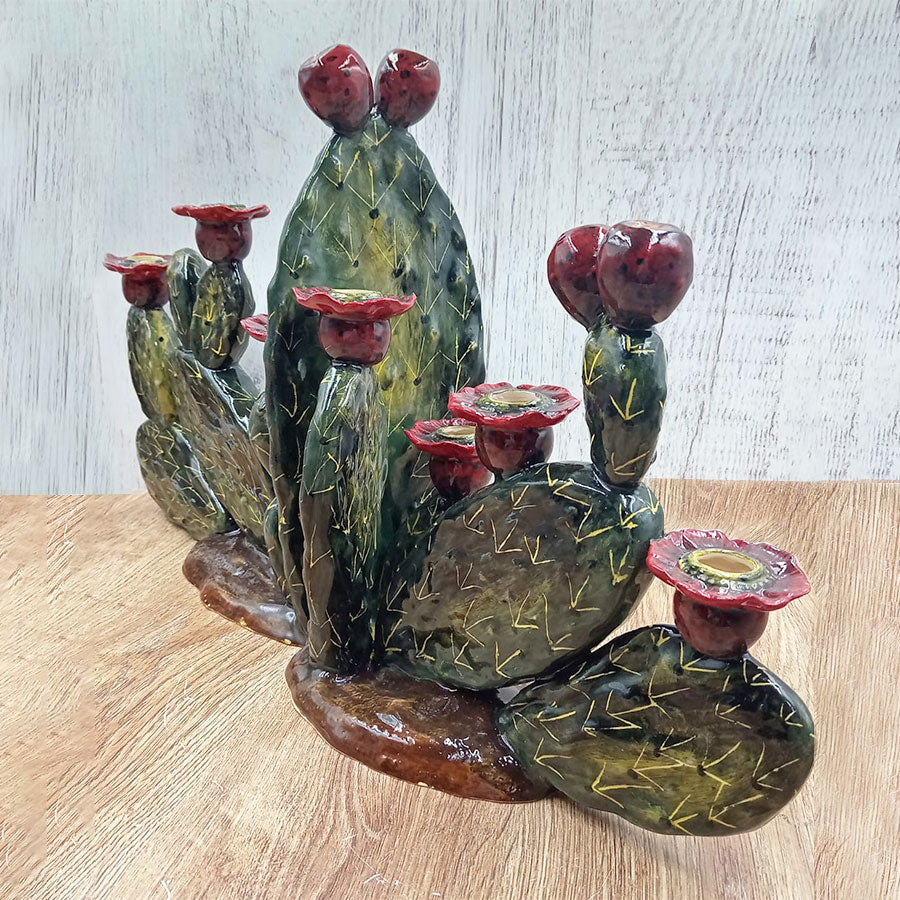 Seven-candle candelabra with a prickly pear design