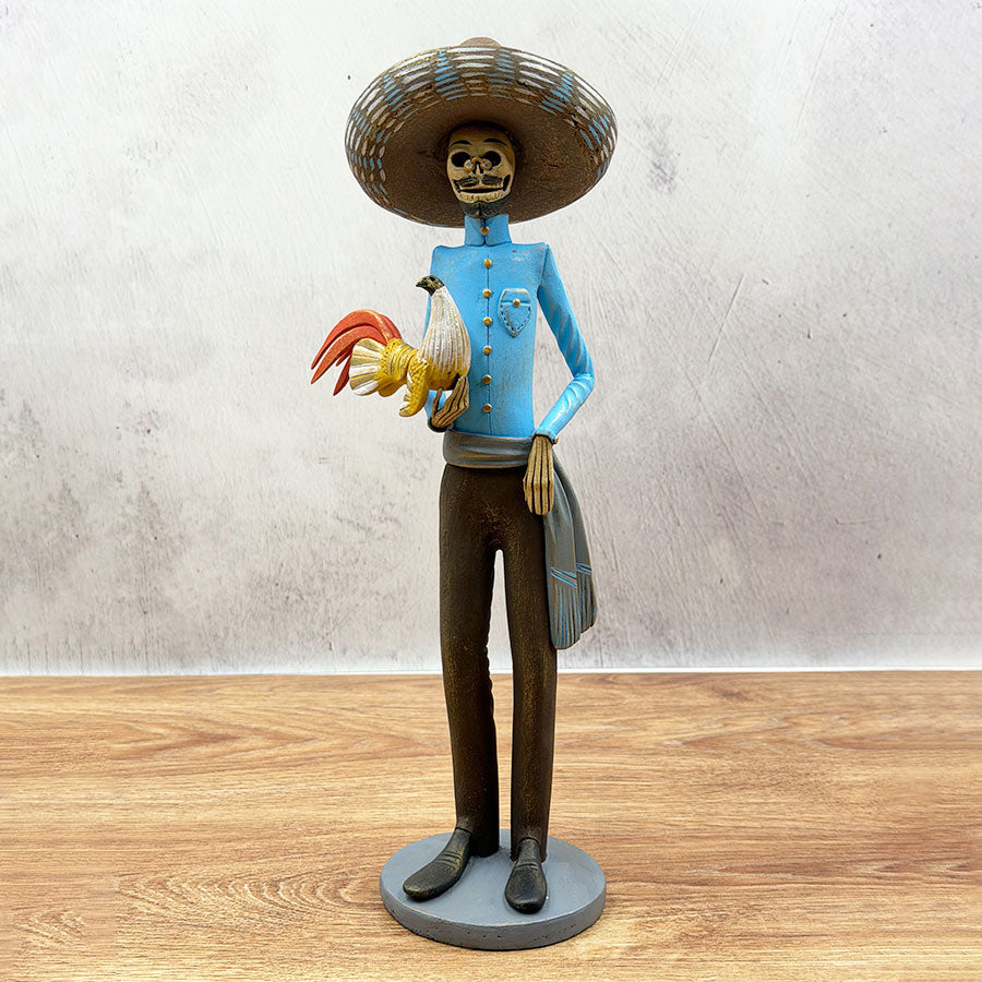 Blue and gold cockfighting catrín made of clay in Michoacán – Tikal ...