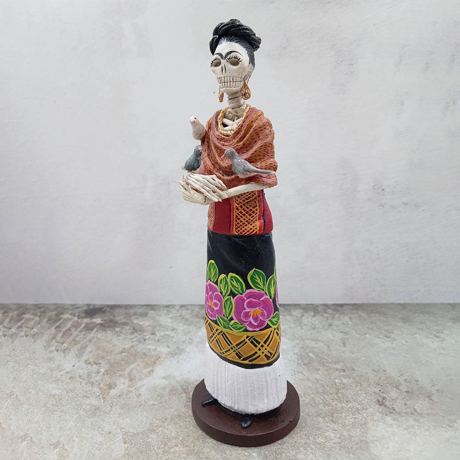Catrina Frida vestido con flores y pajaritos