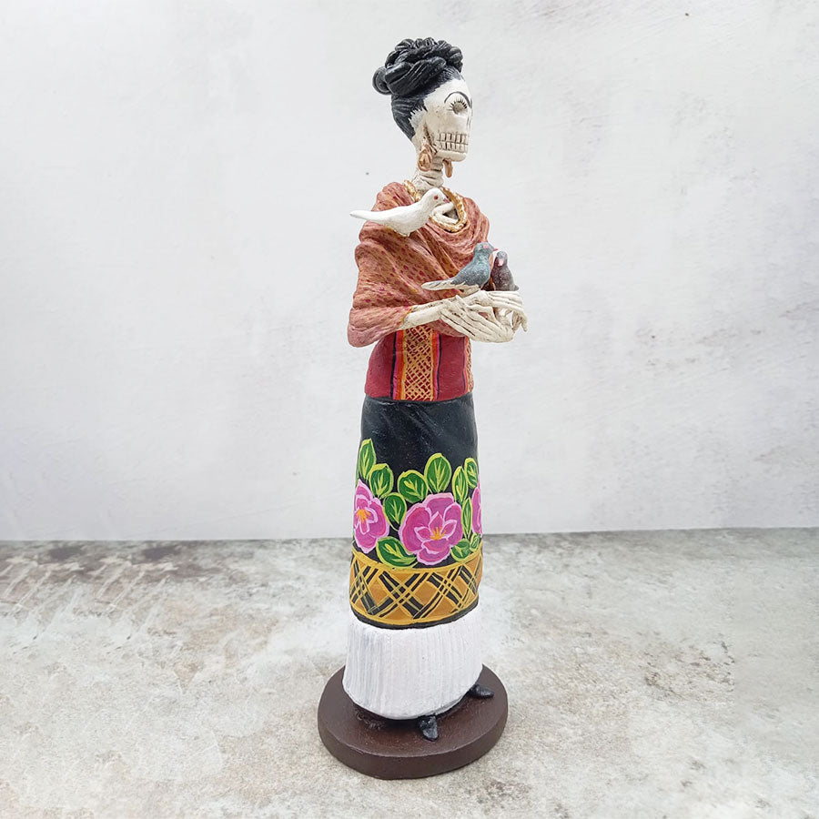 Catrina Frida vestido con flores y pajaritos