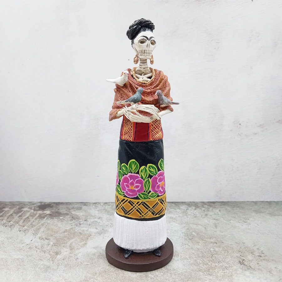 Catrina Frida vestido con flores y pajaritos
