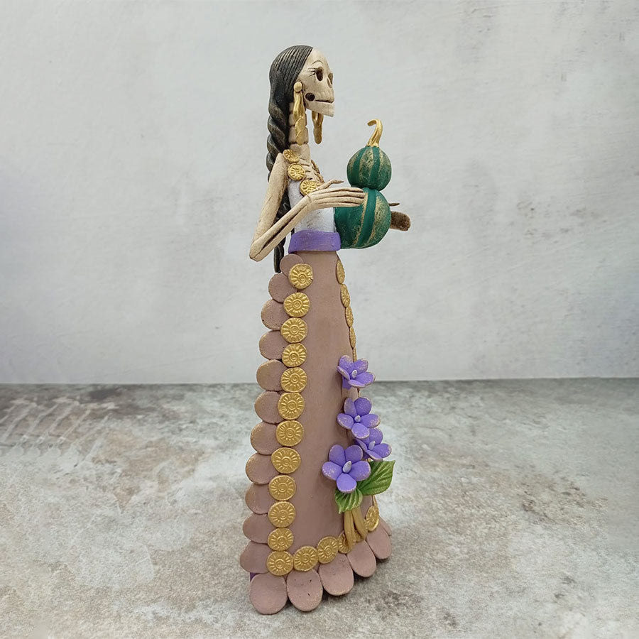 Catrina vestido café con calabaza verde