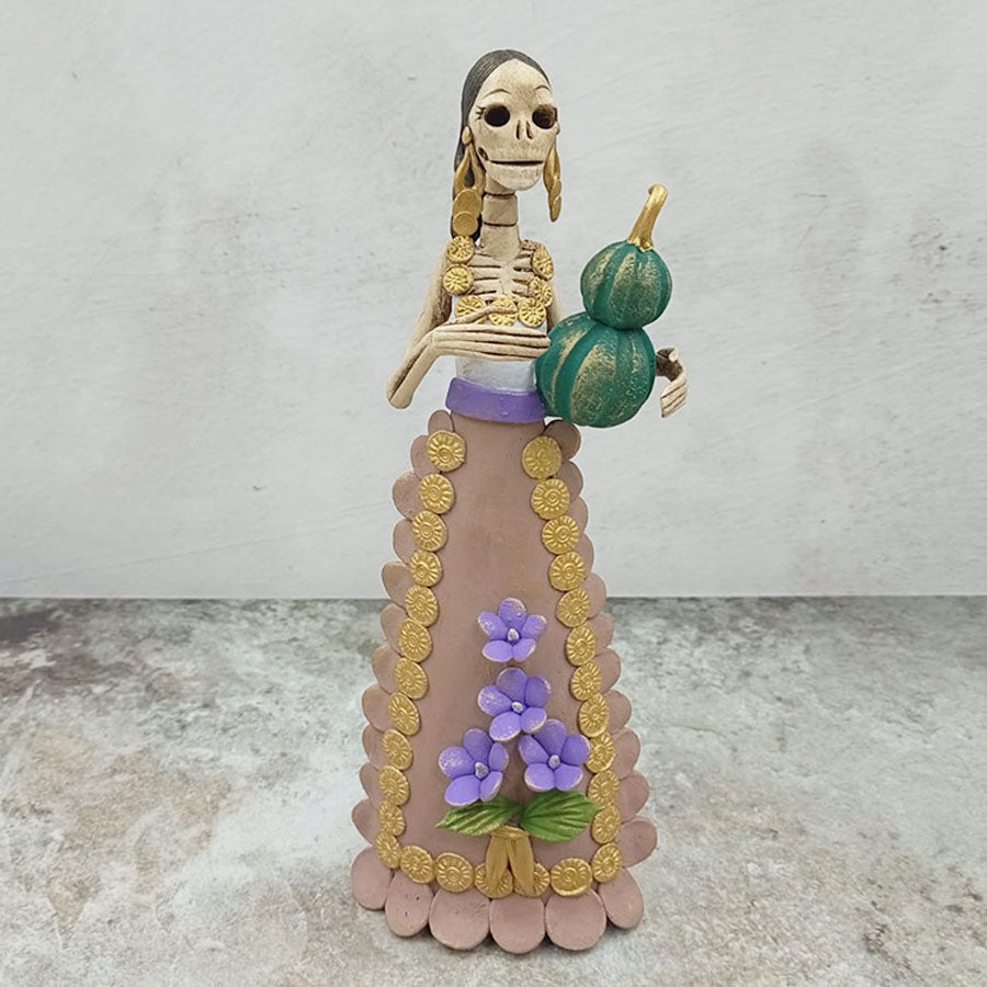 Catrina vestido café con calabaza verde