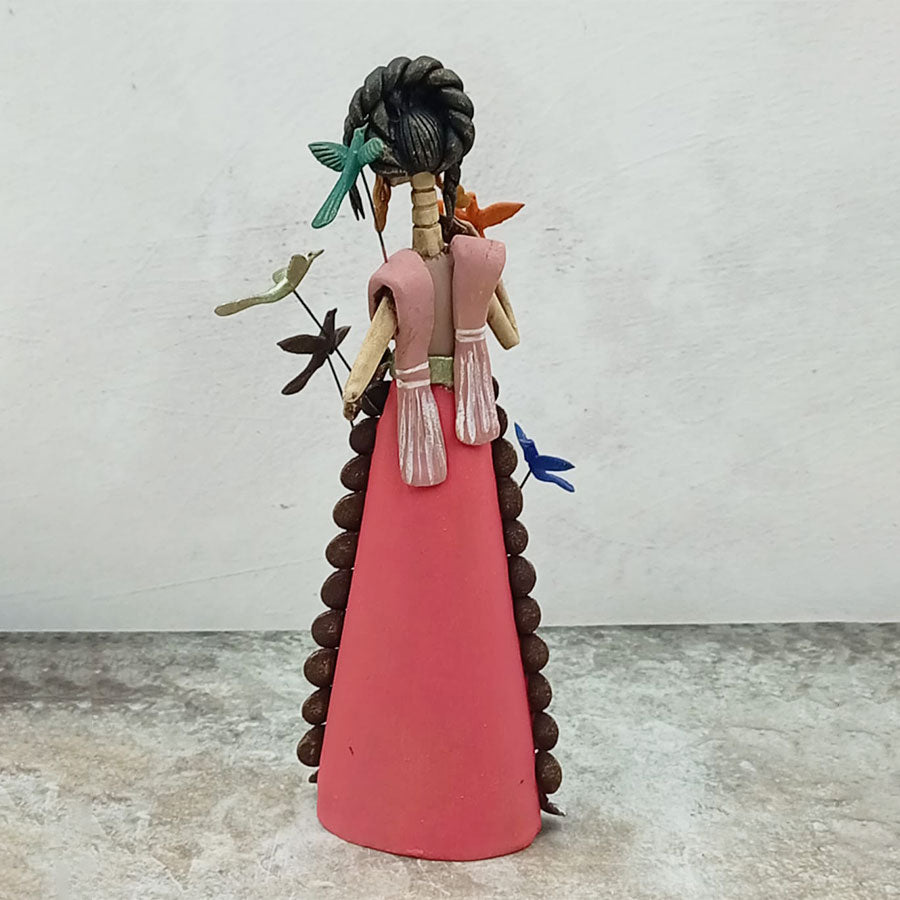 Catrina con vestido decorado y pajaritos