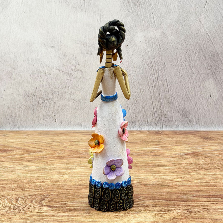 Catrina vestido blanco con flores de colores