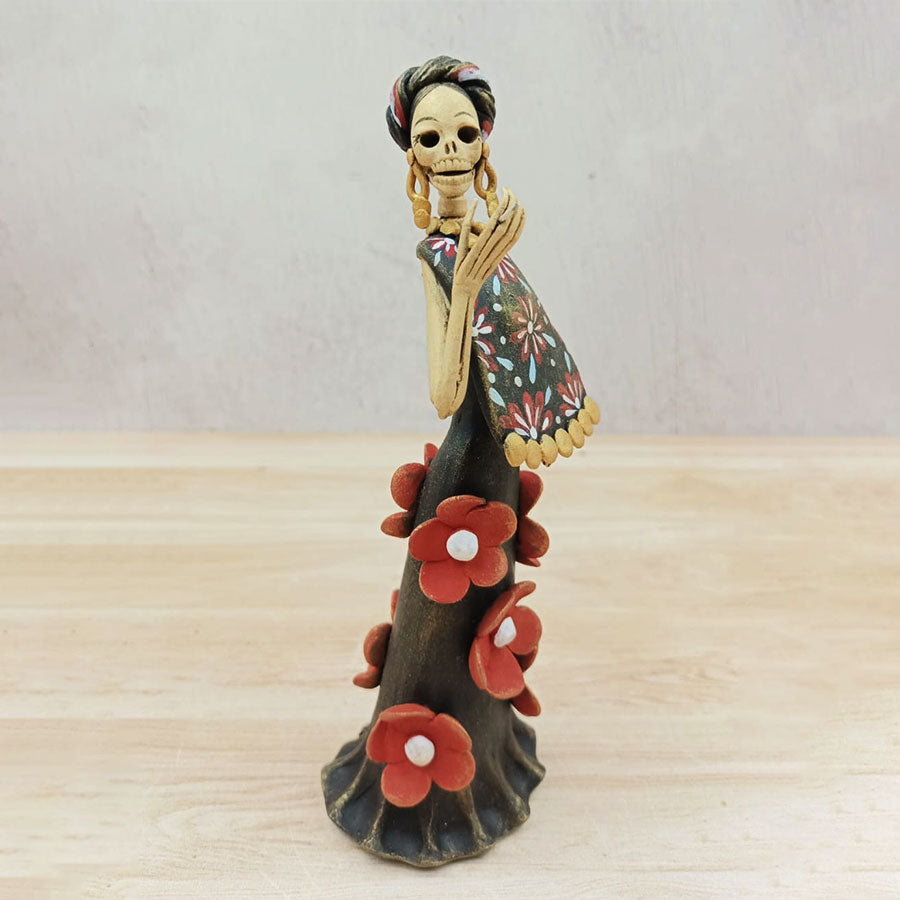 Catrina dark brown dress with red flowers