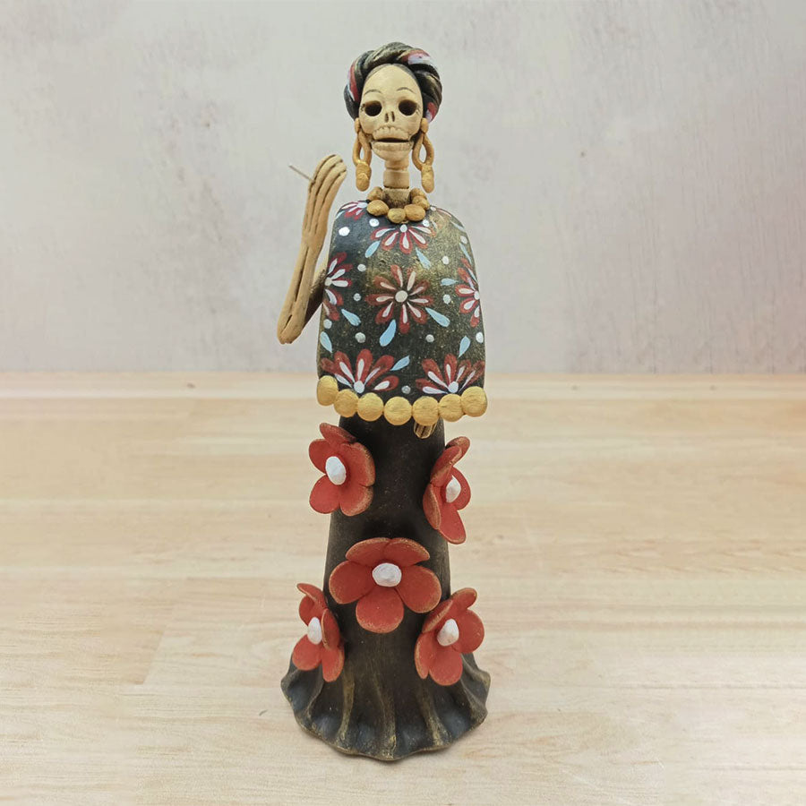 Catrina dark brown dress with red flowers