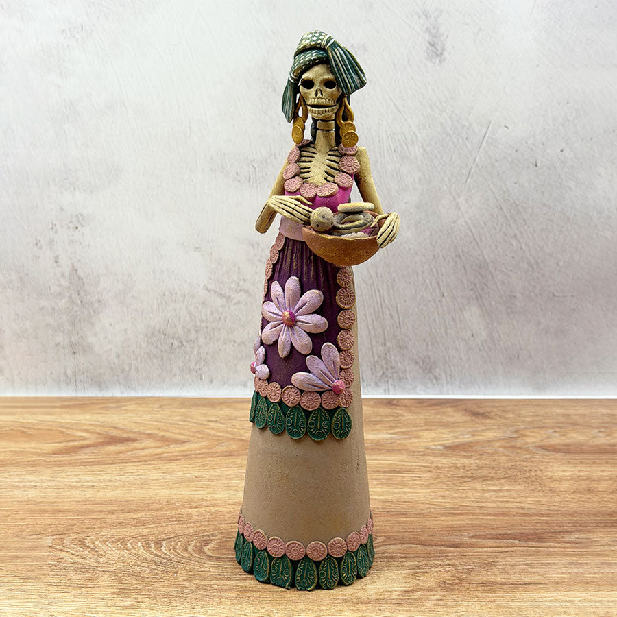 Catrina figure with basket and shawl made of polychrome clay – Tikal ...