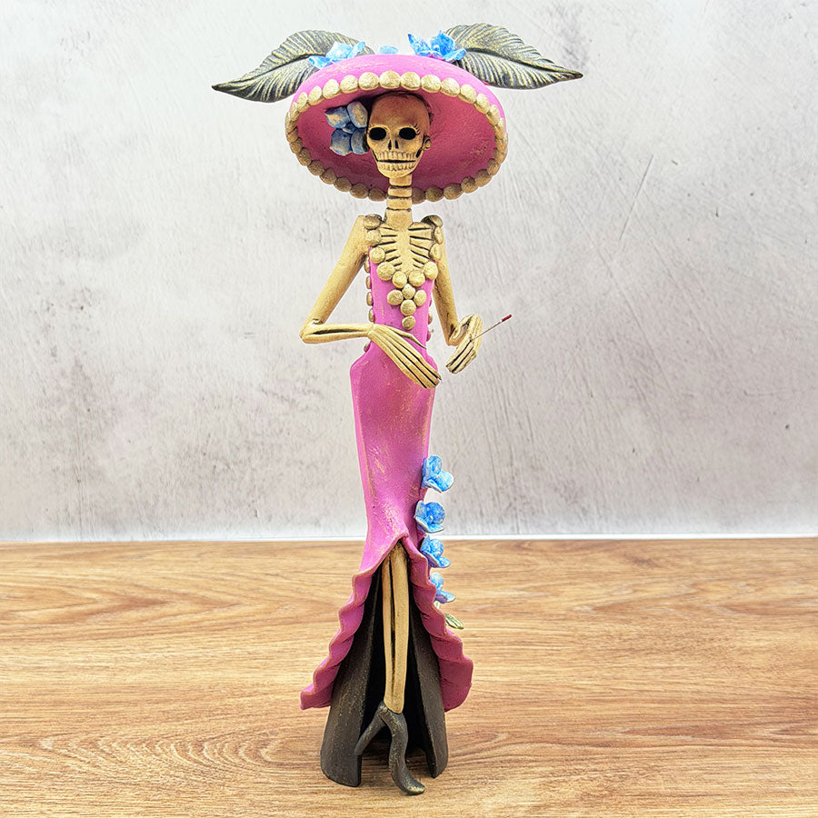 Catrina with pink dress and hat made of polychrome clay – Tikal ...