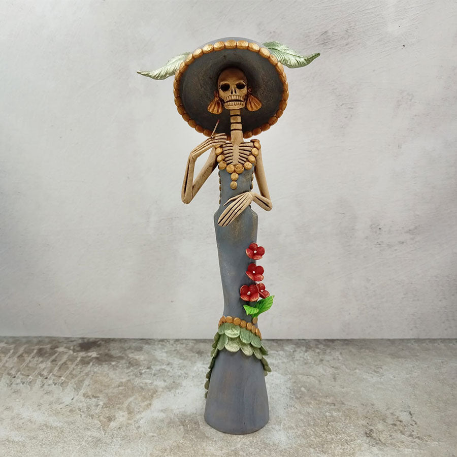 Catrina vestido y sombrero gris